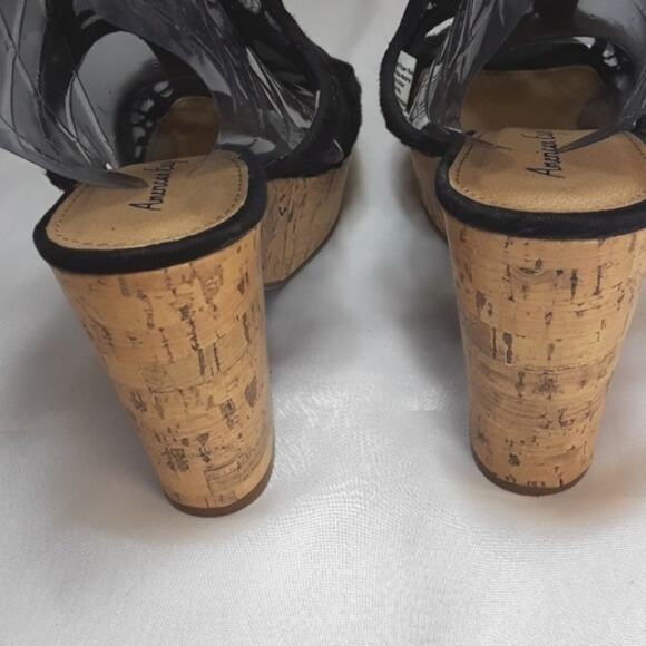 American Eagle Womens Sz 9 BOHO Festival Black Lace Platform 4" Wedge Heels - Picture 6 of 12